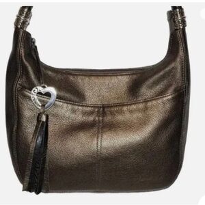 BRIGHTON BARBADOS Dark GRAY LEATHER HOBO SHOULDERBAG HANDBAG